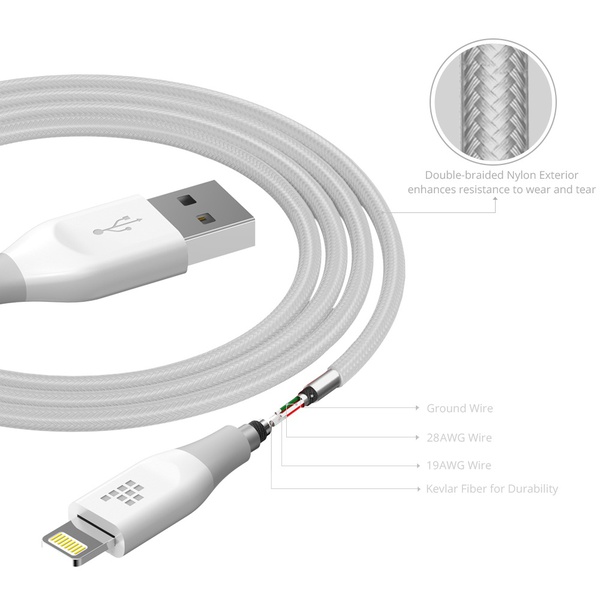 Кабель Tronsmart Lightning MFi 19AWG 1.2m Nylon Cable White